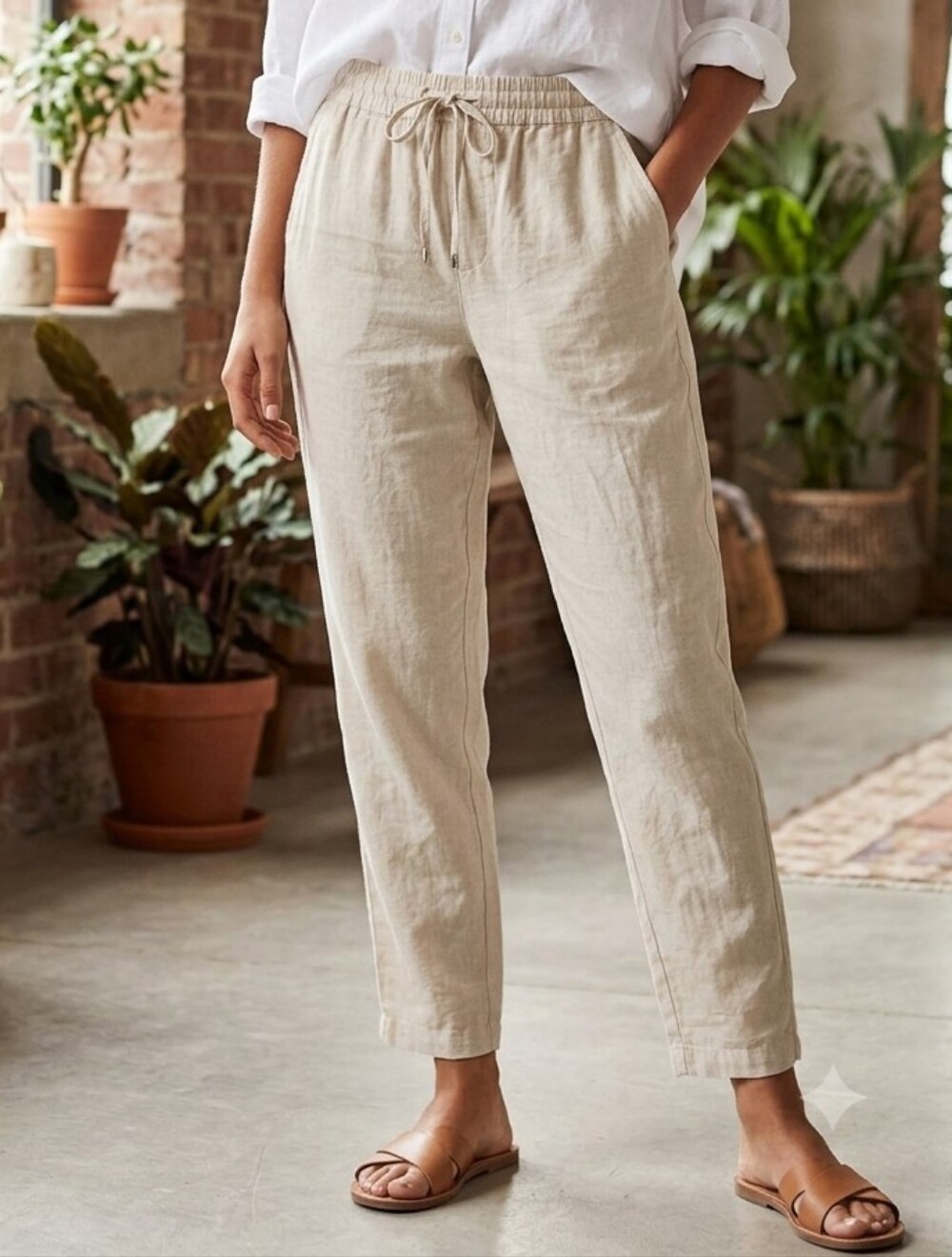 100% Linen Relaxed Drawstring Pants
